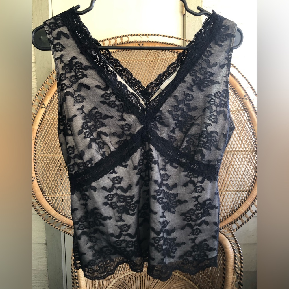 Vintage Worthington Mesh-Lace Black/Cream Tank-Top 90s/Alt
